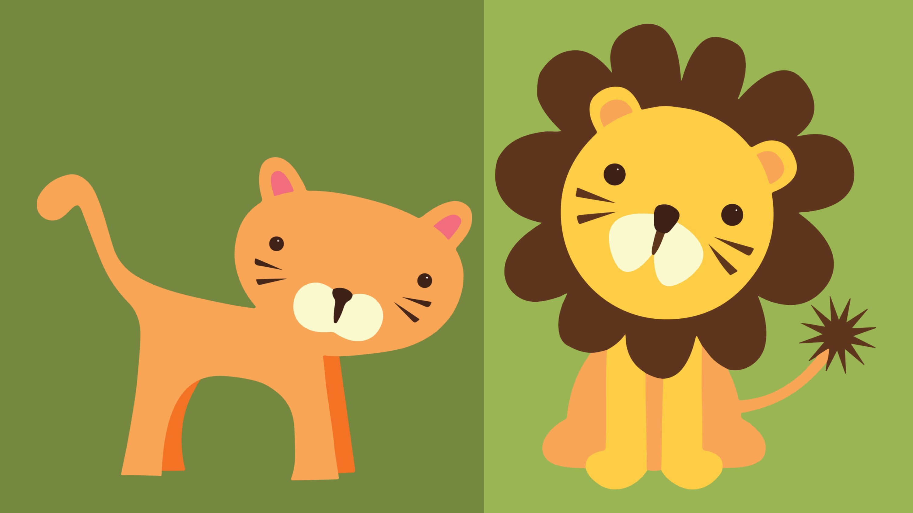 Toy tiger and lion on green background