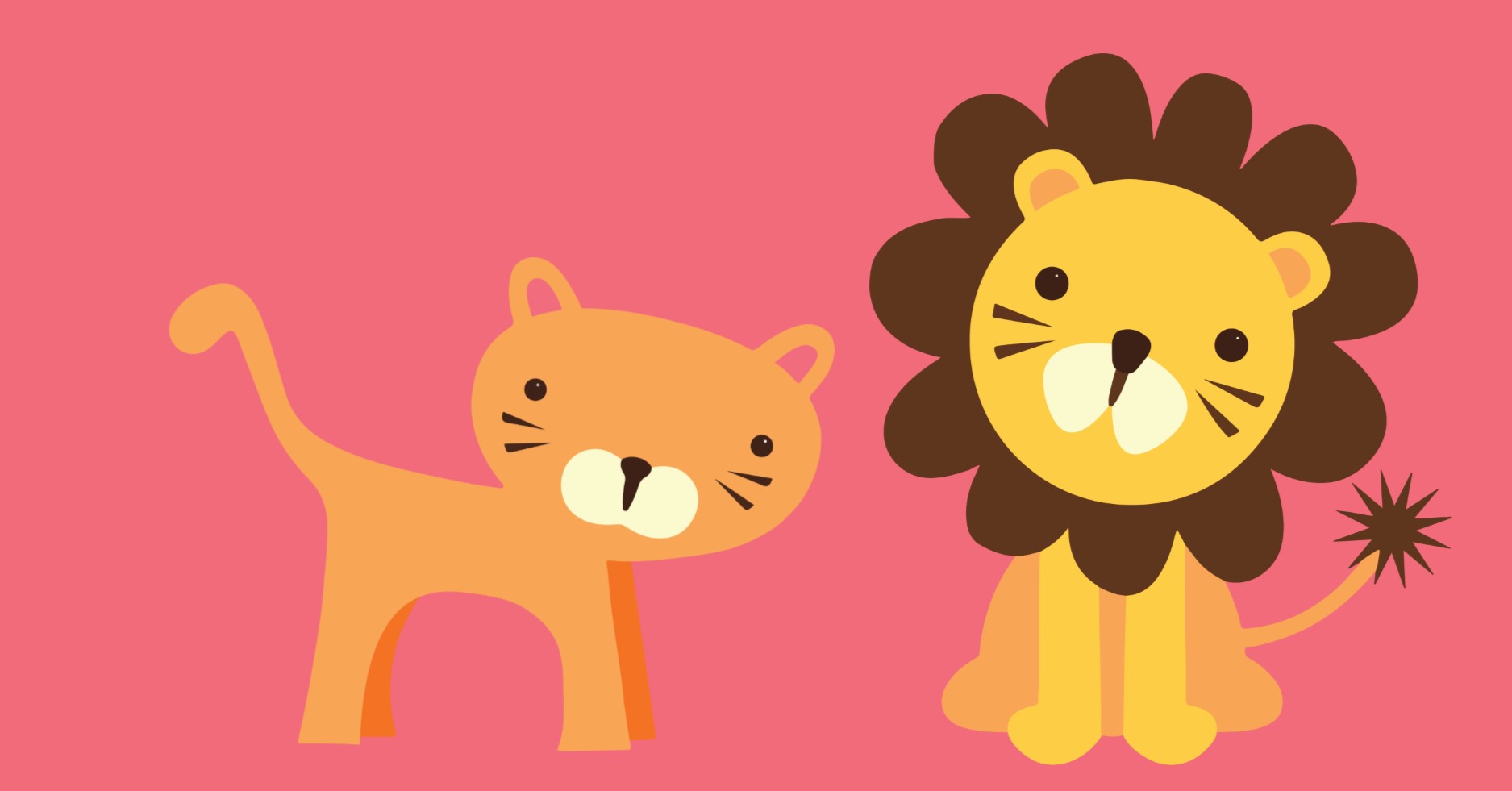 Toy tiger and lion on pink background