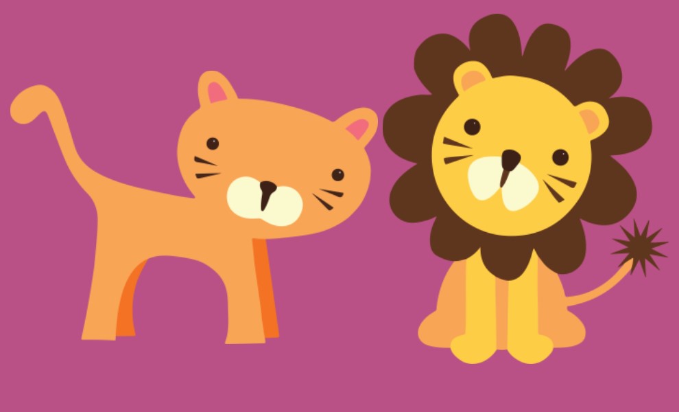 toy tiger and lion on purple background