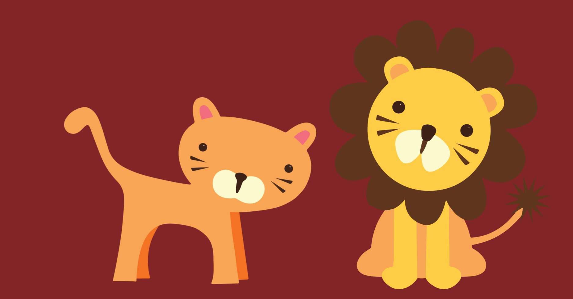 Toy tiger and lion on red background