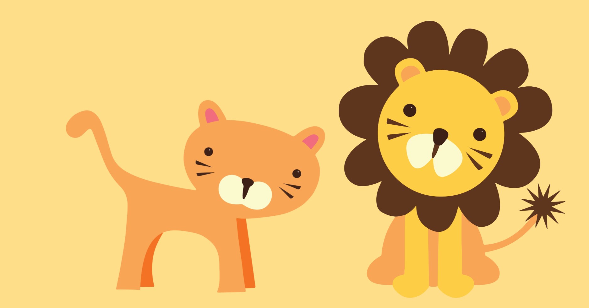 Toy tiger and lion on yellow background