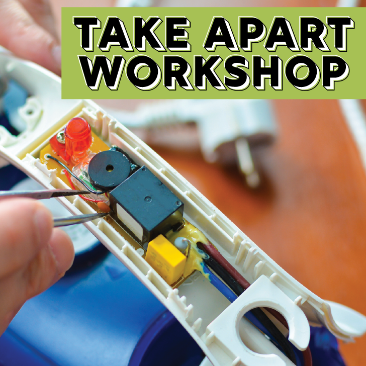 Take Apart Workshop, hands using tweezers to take apart an appliance