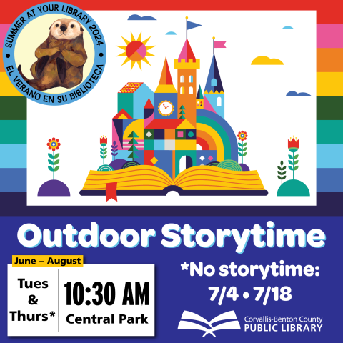 Outdoor Storytime: 10:30 AM on Tuesdays and Thursdays in June, July and August (except July 4 and 18)
