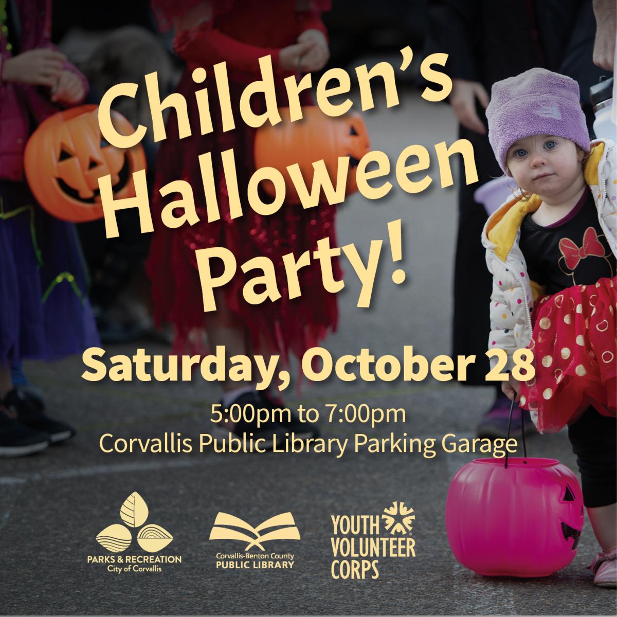 Children's Halloween Party! Saturday, October 28, 5-7 PM, Corvallis Library Parking Garage