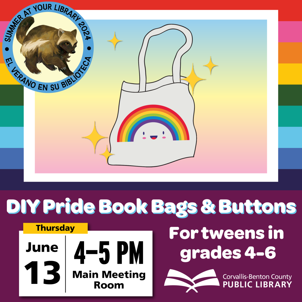 DIY Pride Book Bags and Buttons for tweens in grades 4-6