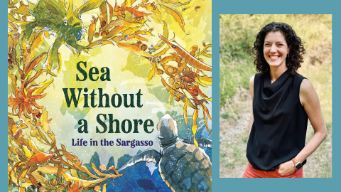 Book cover for Sea Without a Shore and photograph of illustrator Katherine Roy