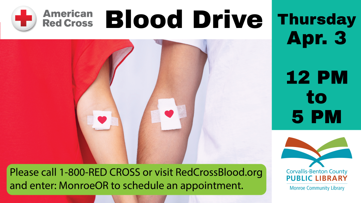 Blood Drive, Thursday April 3 from 12 to 5 PM